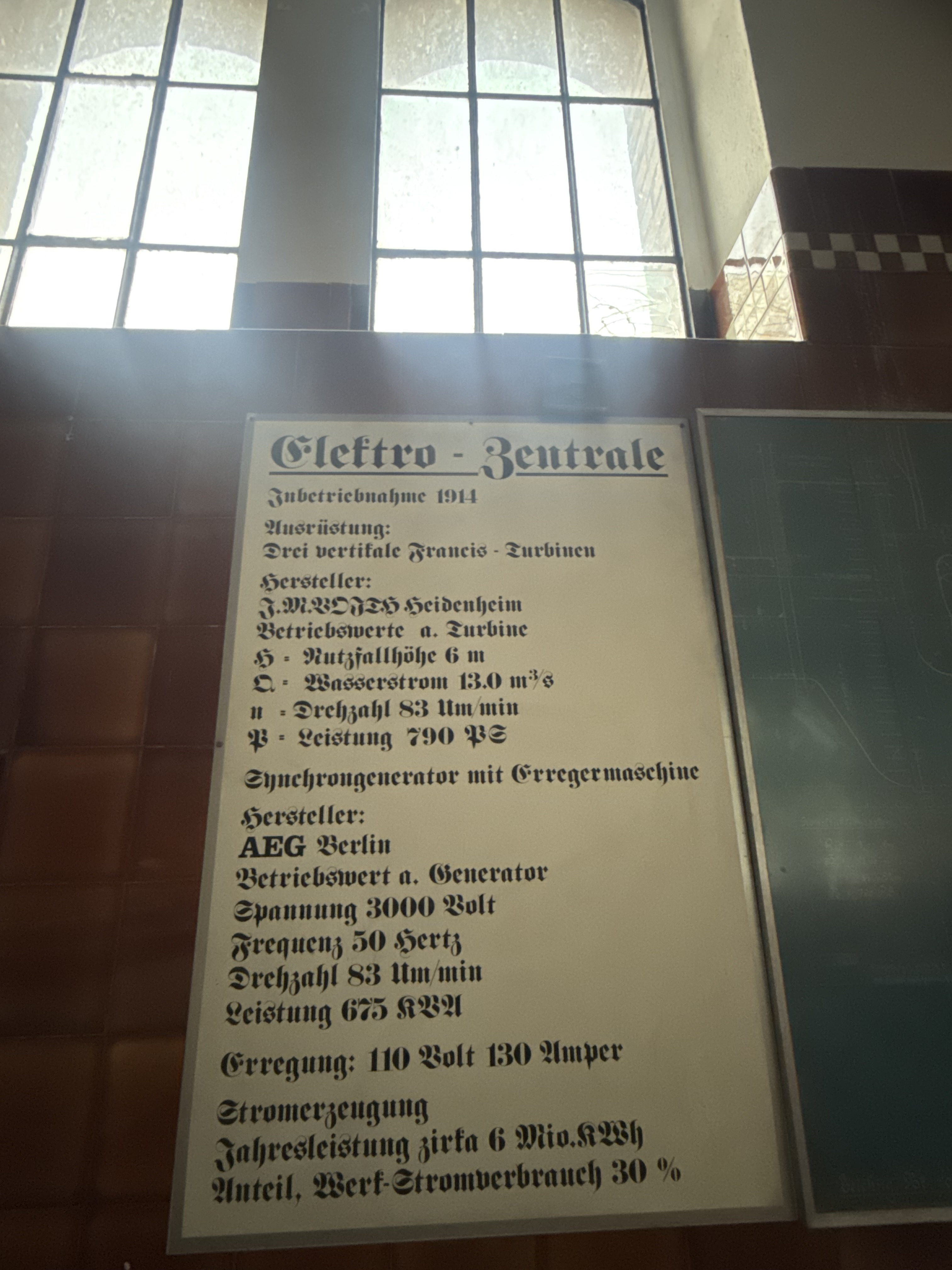 Historische Tafel Elektro-Zentrale 1914